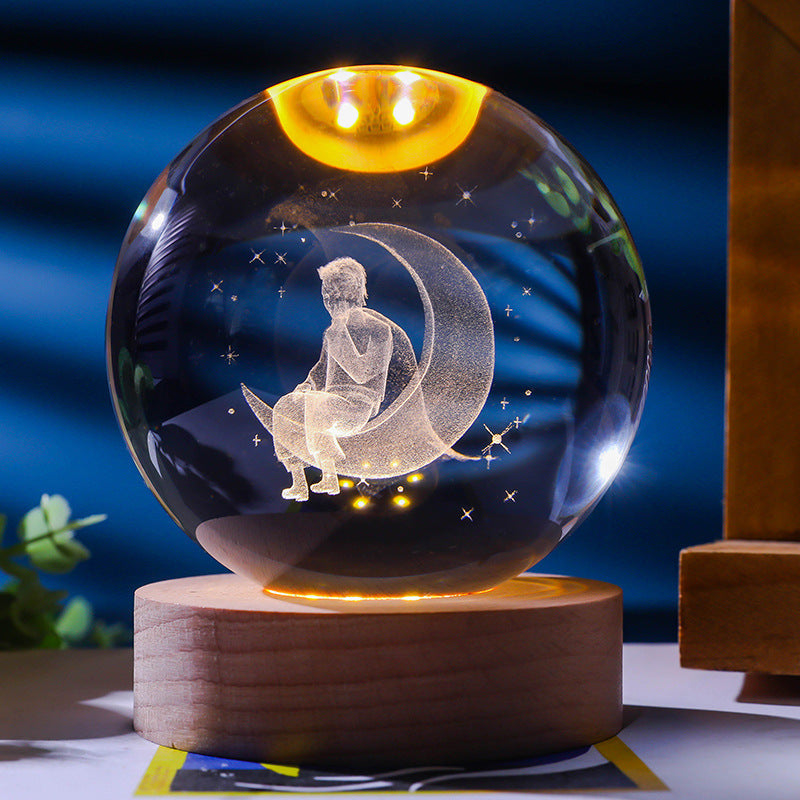 3D Crystal Ball Ornament with LED Touch Base – Micro Landscape Desk Decor Gift (6cm & 8cm)