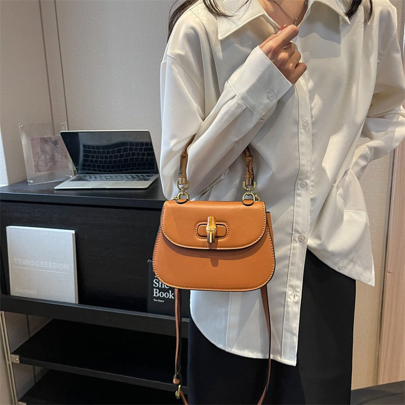 Bamboo Handle Saddle Bag – Retro Handheld & Shoulder Bag for Women