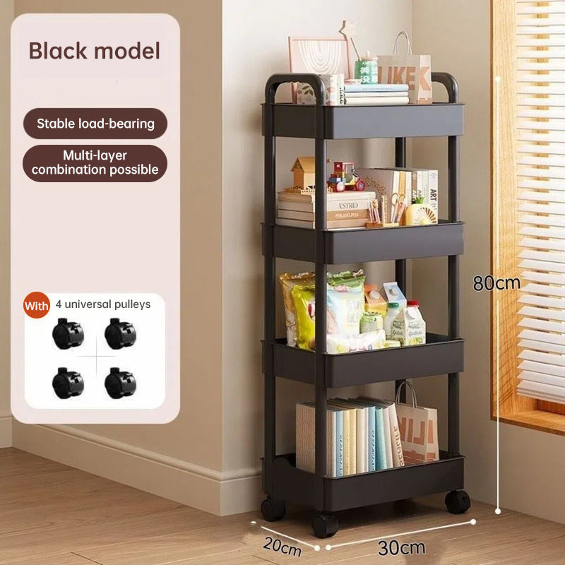Rolling Storage Cart with Open Shelves - Multifunctional Trolley for Kitchen, Bedroom and Office