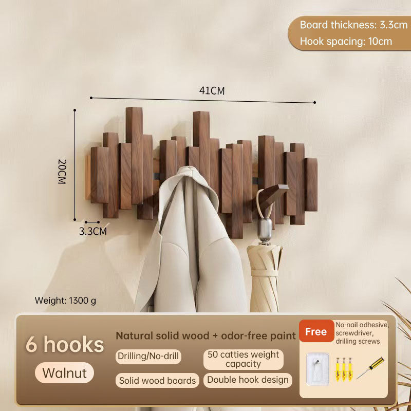 Solid Beech Wood Piano Key Wall Hook Rack - No Drill or Screw Mount, Entryway Coat and Bag Organiser