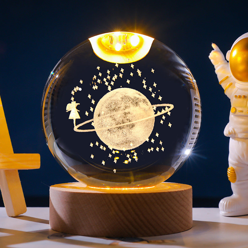 3D Crystal Ball Ornament with LED Touch Base – Micro Landscape Desk Decor Gift (6cm & 8cm)