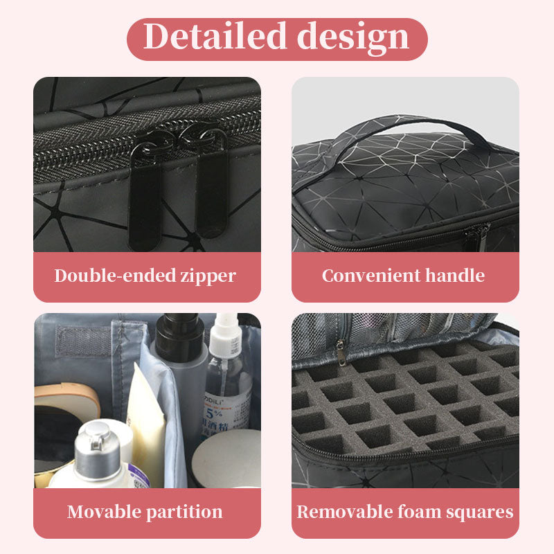 Portable 30-Compartment Nail Organizer Case - All-in-One Manicure Tools and Cosmetic Storage Bag
