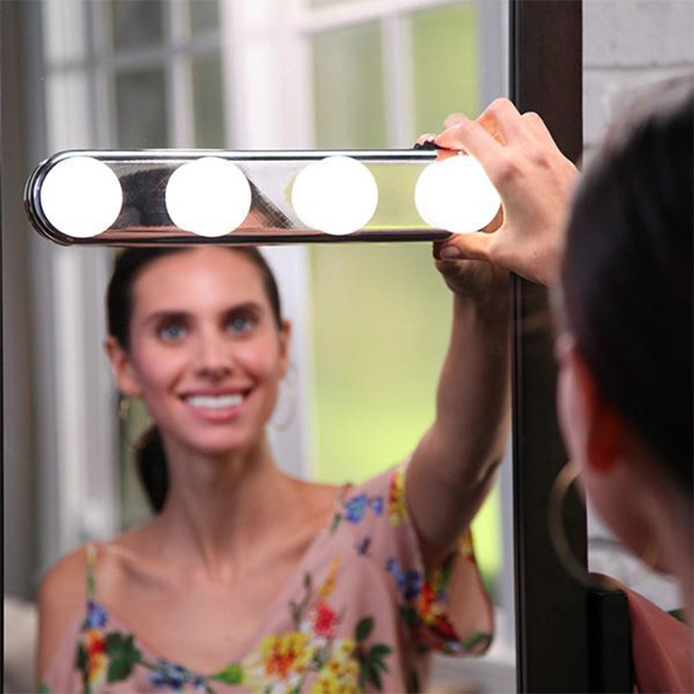 Hollywood LED Makeup Mirror Lights – 4 Bulb Vanity Light, Battery Powered