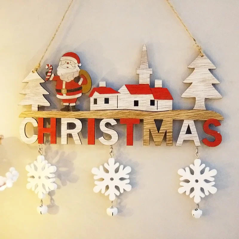 Wooden Christmas Hanging Pendant Ornament - Santa, Snowman & Reindeer Door & Tree Decor