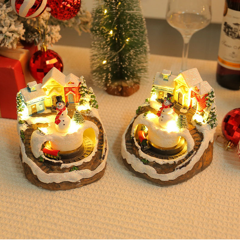 Christmas Snowman House Music Box - Glowing Resin Cottage with LED Light & Festive Melody (12x12x13cm)