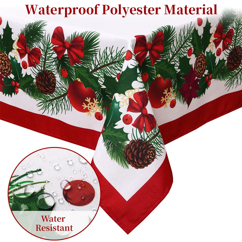 Christmas Pine & Holly Tablecloth - Festive Polyester Dining Table Cover in 4 Designs & 7 Sizes