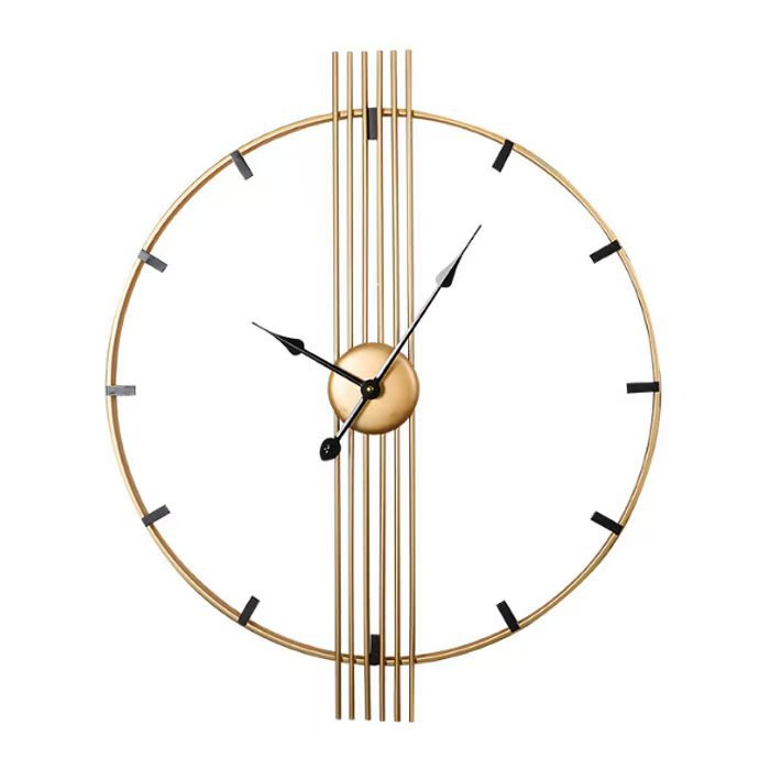 Large Retro Wall Clock – 60cm Iron Art Decorative Analogue Clock in Gold