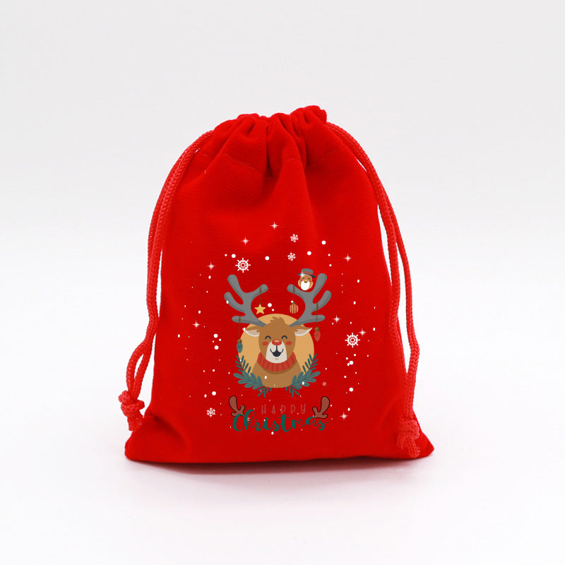 Red Velvet Christmas Drawstring Gift Bag – Festive Candy & Apple Storage Pouch