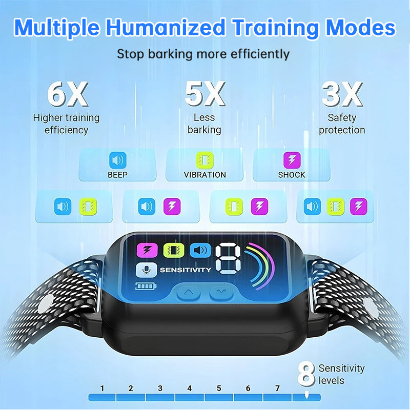 Smart Anti-Bark Dog Collar – Colour Screen, 8-Level Sensitivity & IP67 Waterproof