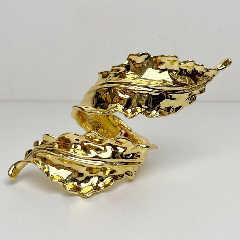 Retro Leaf Spiral Open Bracelet – Delicate Gold & Silver Women’s Cuff