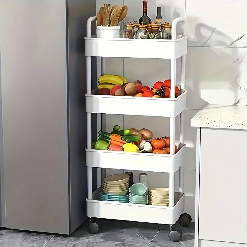 Rolling Storage Cart with Open Shelves - Multifunctional Trolley for Kitchen, Bedroom and Office