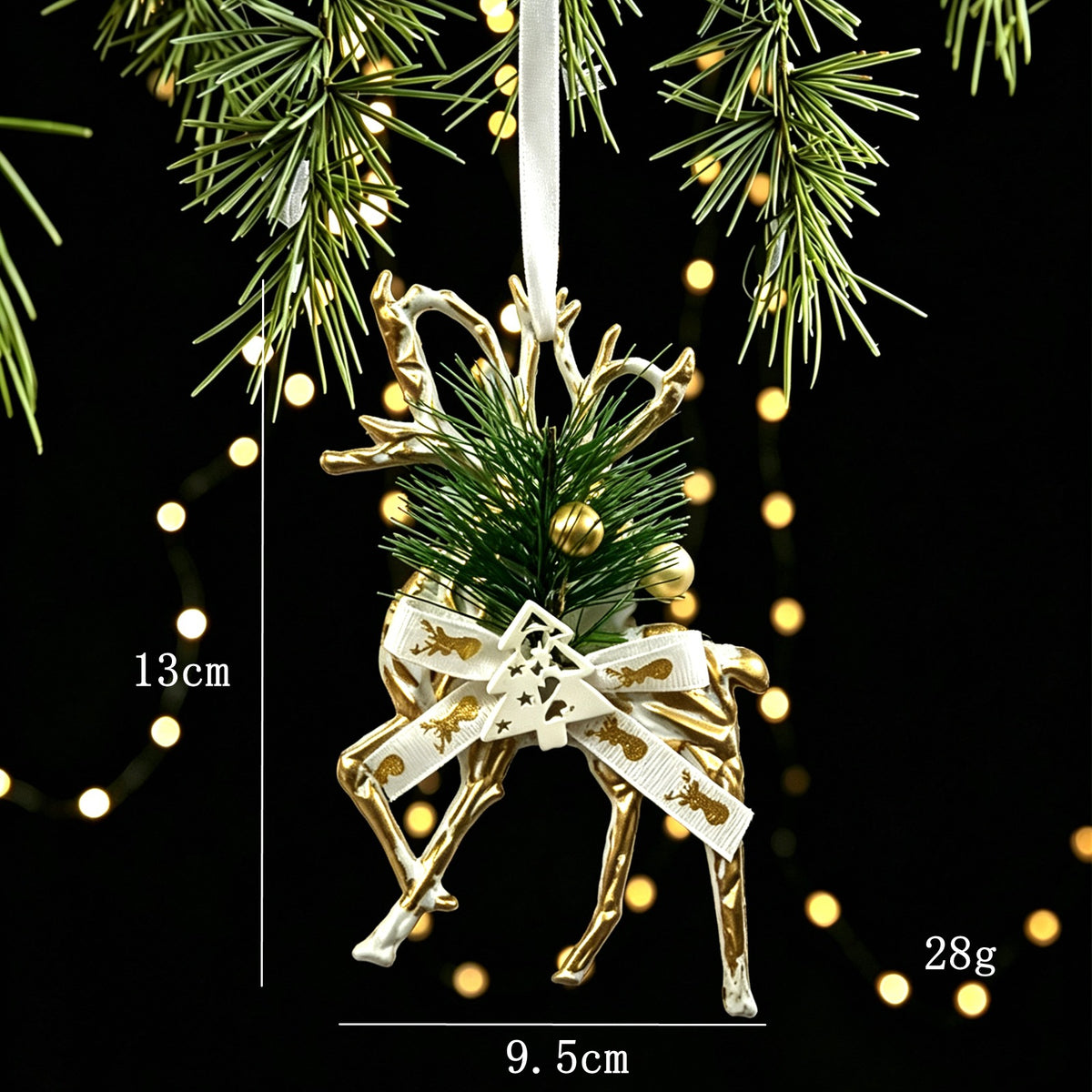 Christmas Tree Ornament White Gold Vintage Style Plastic Decoration Snowflake Reindeer Christmas Tree Decor
