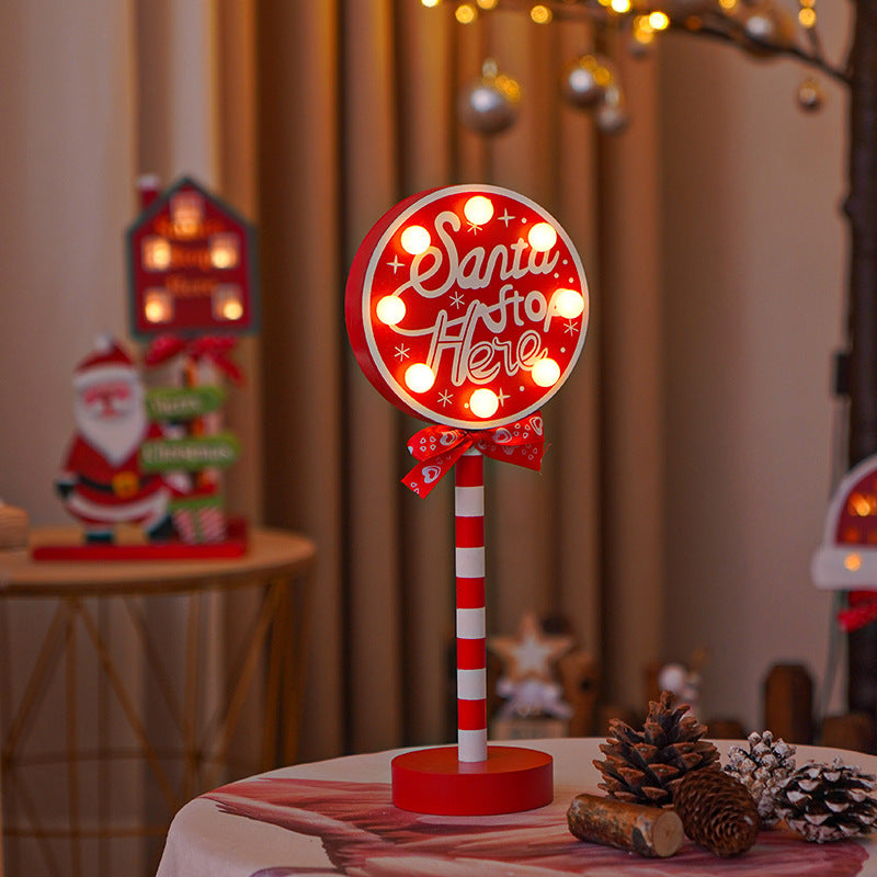 LED Christmas Wooden Sign Light - Festive Warm White Ambient Light in 6 Designs for Window & Shop Displays