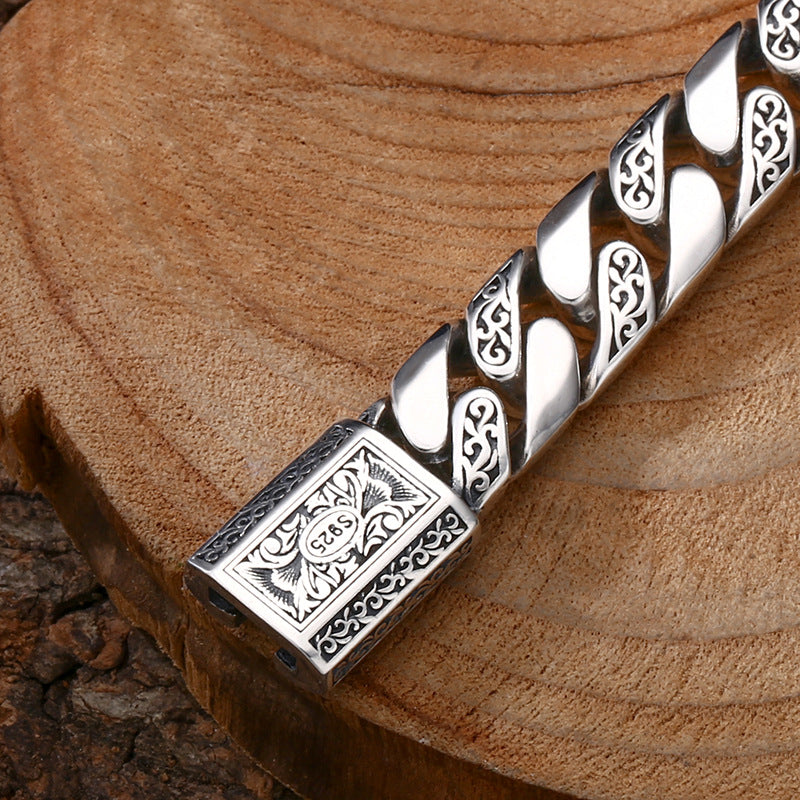 Cuban Link Chain Bracelet – Vintage Oxidised Silver-Tone Men's Bracelet