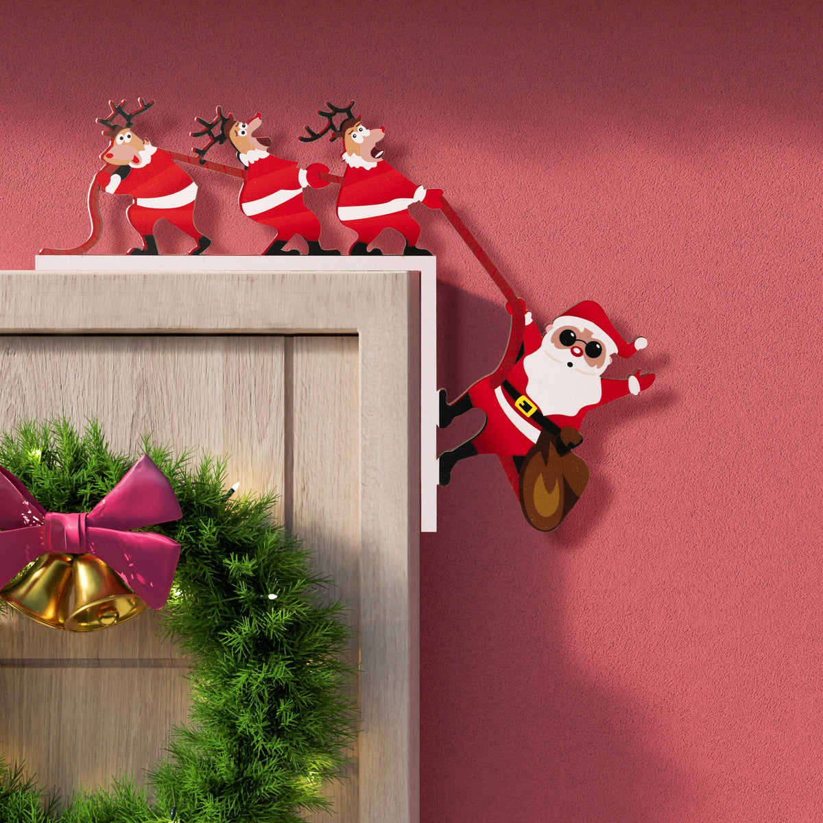 Santa & Reindeer Door Frame Corner Hanging Decoration - Creative Christmas Ornament (Left & Right)