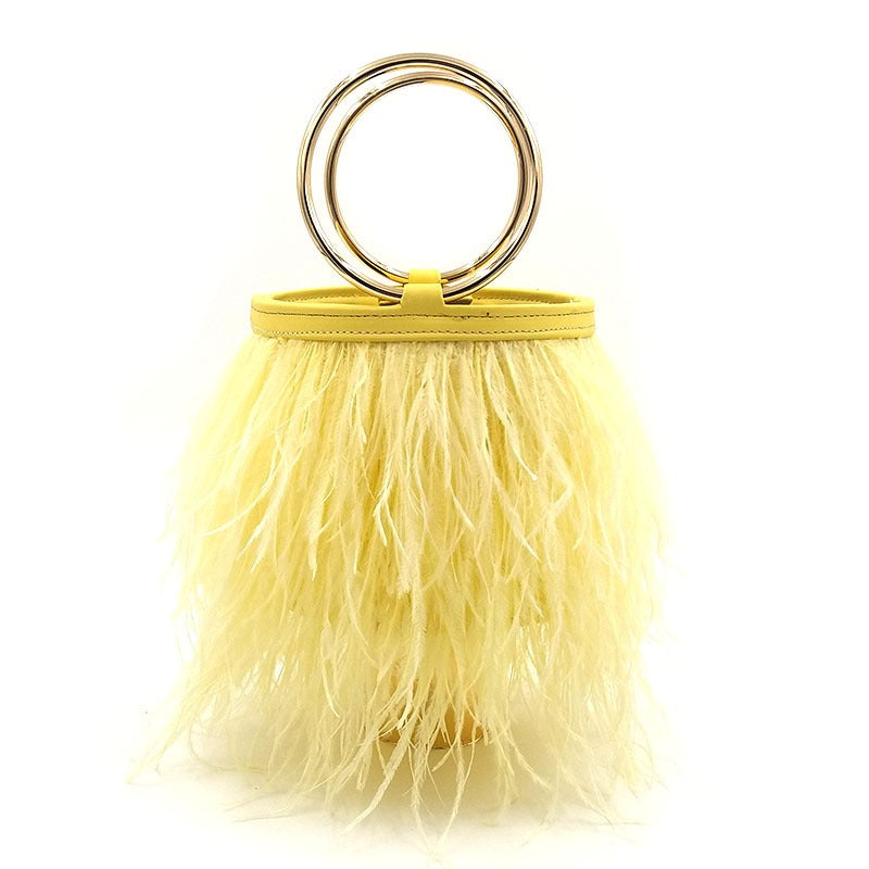 Ostrich Feather Chain Bag – Luxury Round Shoulder Bag with Ring Detail