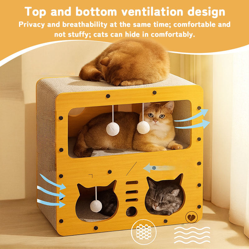 3-in-1 Cat House, Bed and Scratch Post - Multi-Layer Eco-Friendly Cardboard Cat Furniture