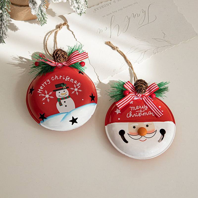 Painted Iron Christmas Bell Pendant – Snowman & Santa Claus Tree Ornament