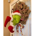 Christmas Thief Burlap Wreath - Funny Festive Door Decoration with Poseable Plush Legs in 3 Sizes