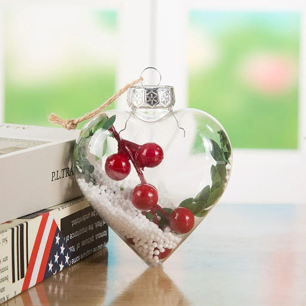 Transparent Love Christmas Bauble Ornament - Clear Festive Tree Pendant in 5 Designs
