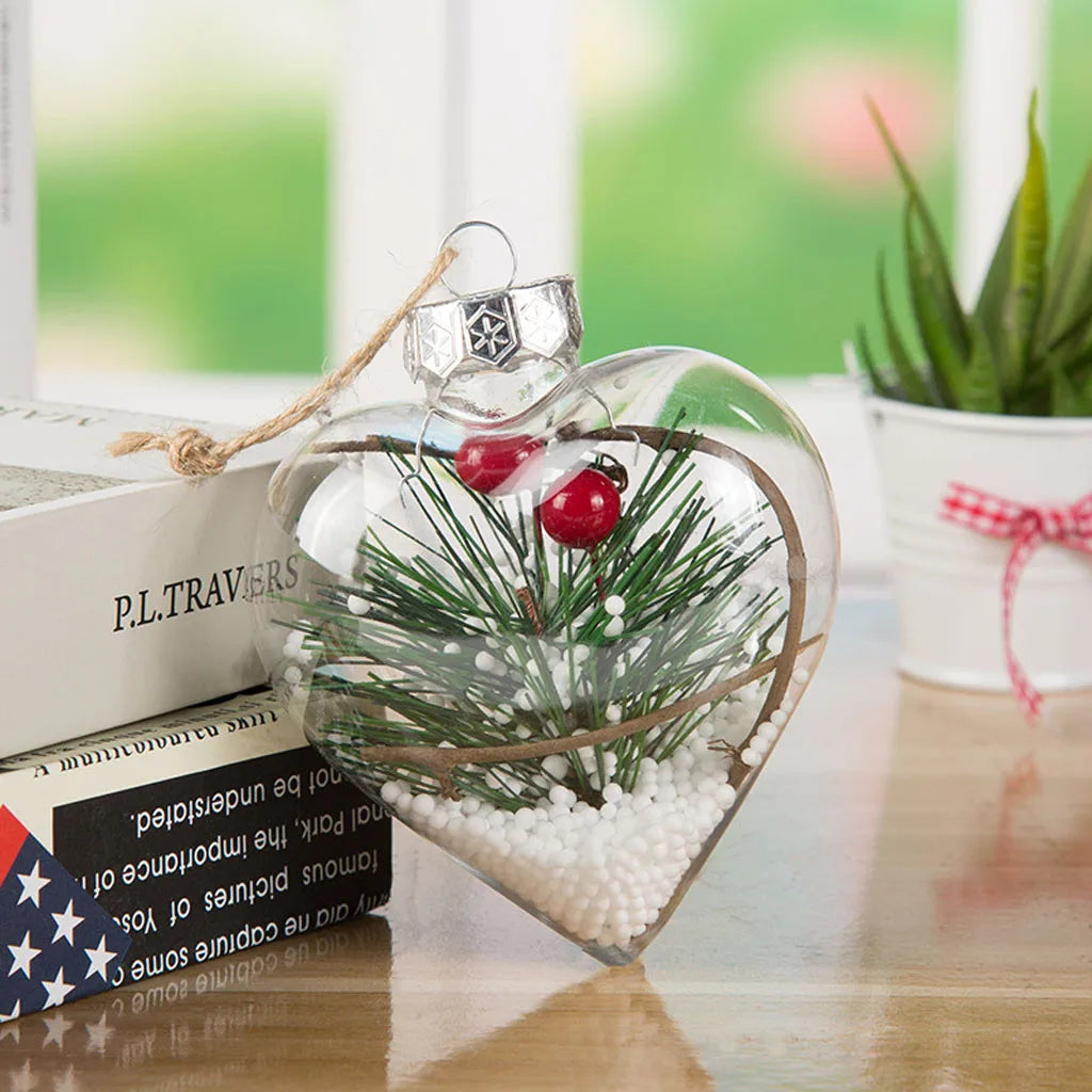 Transparent Love Christmas Bauble Ornament - Clear Festive Tree Pendant in 5 Designs