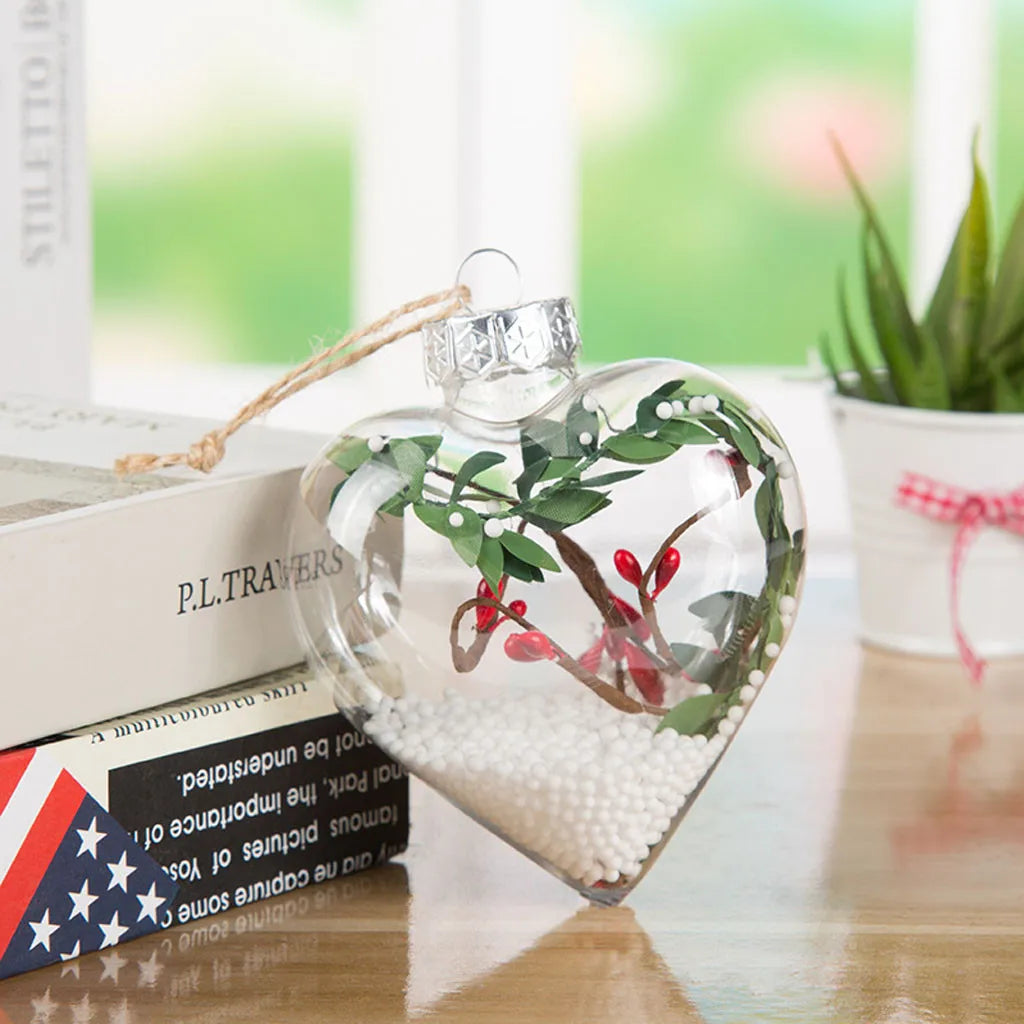 Transparent Love Christmas Bauble Ornament - Clear Festive Tree Pendant in 5 Designs