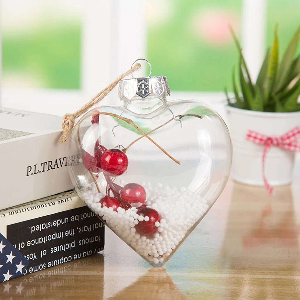 Transparent Love Christmas Bauble Ornament - Clear Festive Tree Pendant in 5 Designs