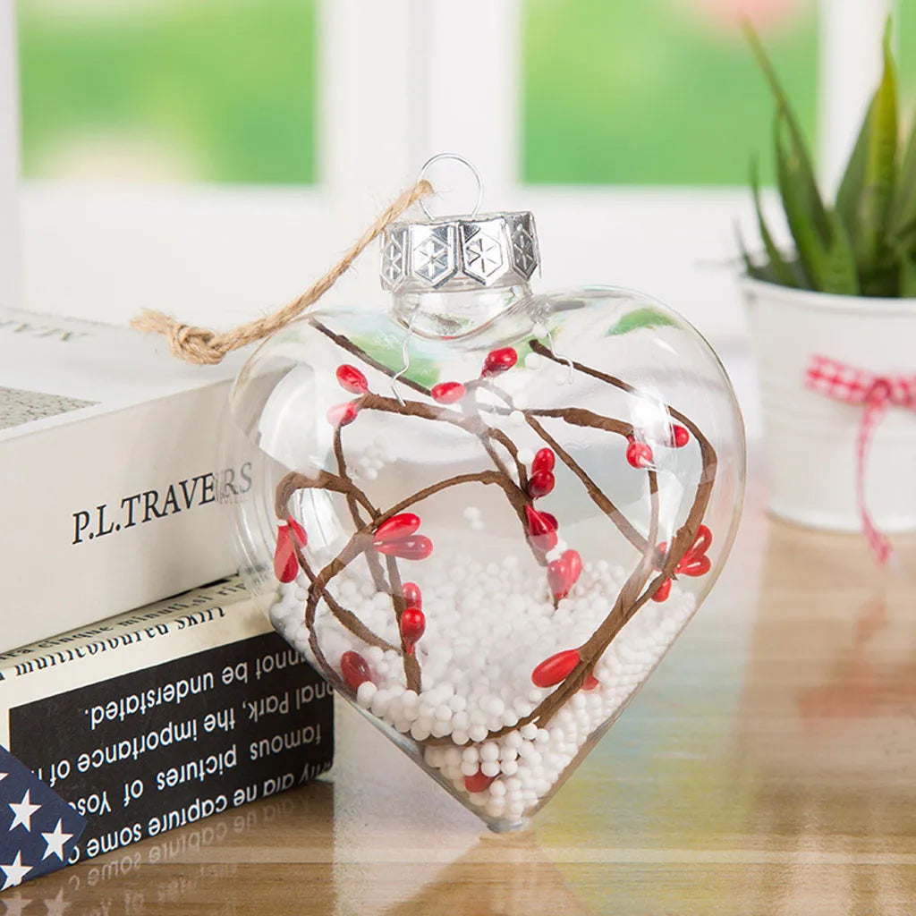 Transparent Love Christmas Bauble Ornament - Clear Festive Tree Pendant in 5 Designs