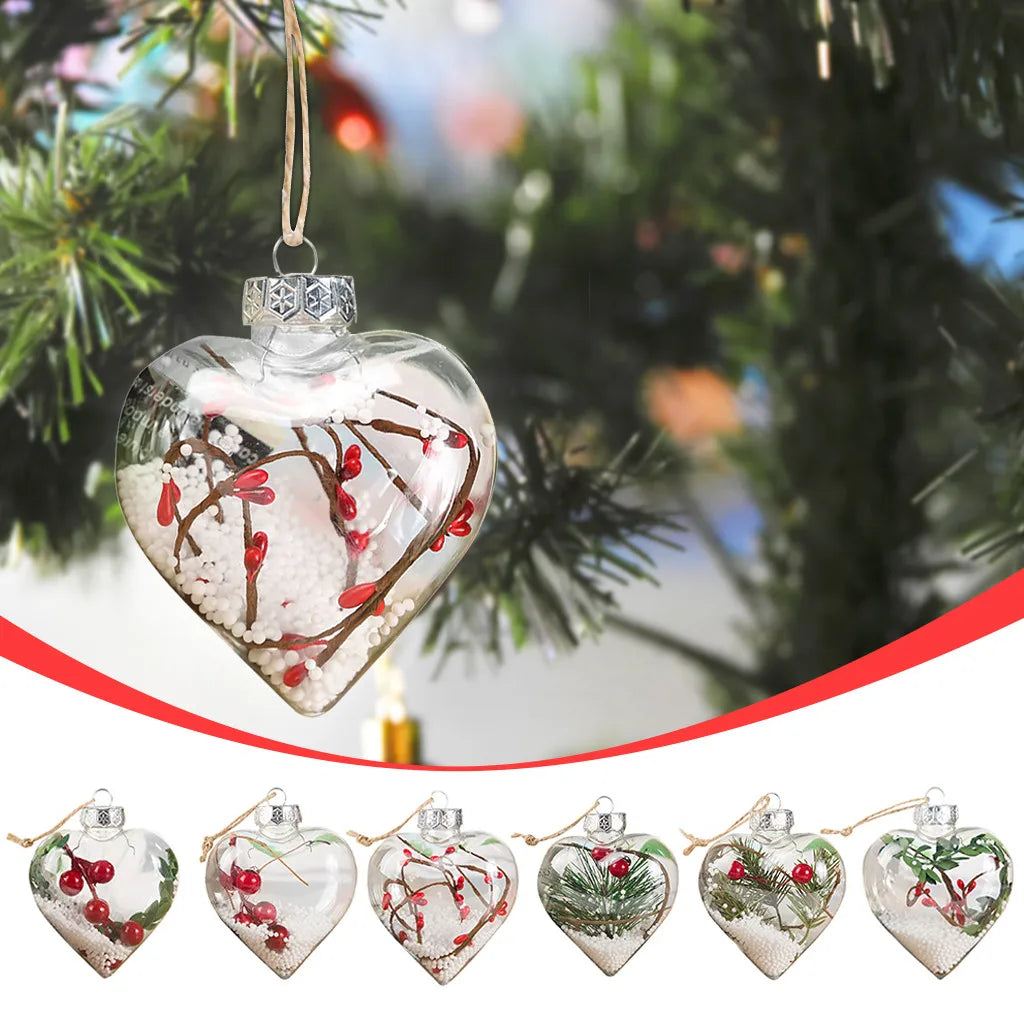 Transparent Love Christmas Bauble Ornament - Clear Festive Tree Pendant in 5 Designs