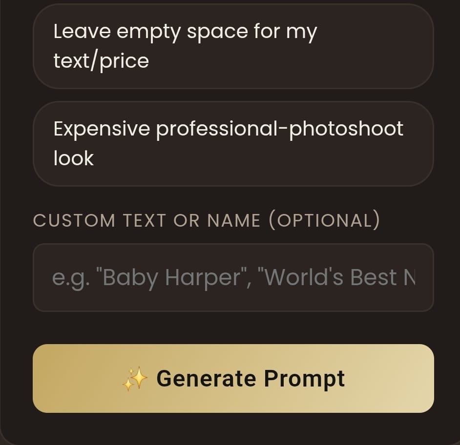 Og.28 Mock Maker custom text and Generate Prompt button