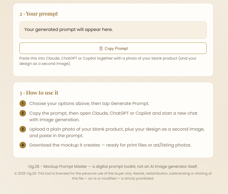 Updated Mockup Prompt Master prompt and instructions screen